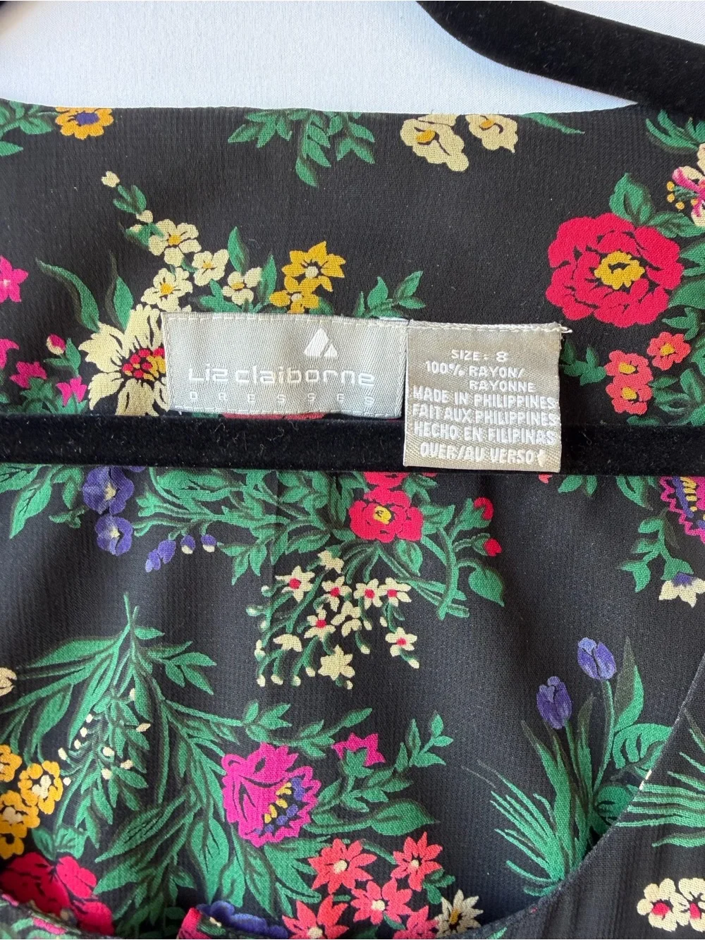 Vintage 90s Liz Claiborne Black Floral Maxi Dress Cottagecore Corset Back Sz 8